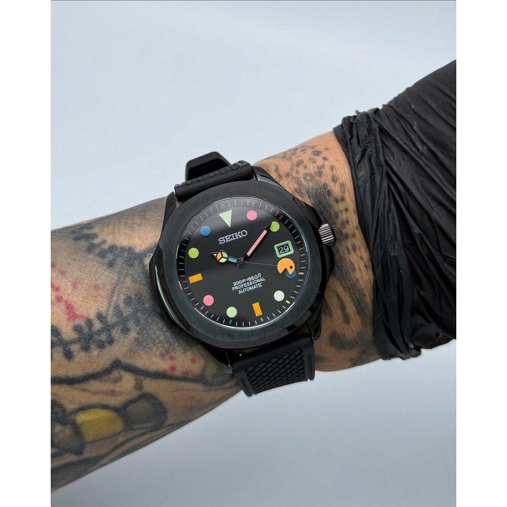 Custom Seiko Mod • Black Rainbow Pac-Man Nautilus • 42mm